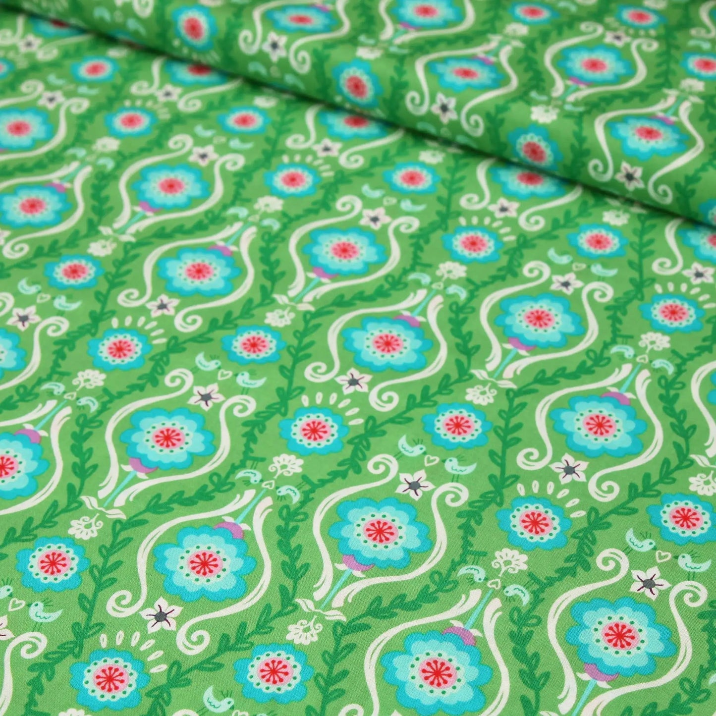 Baumwollstoff Floral Poppy go Lucky by jolijou auf grün Stoffe Kudellino
