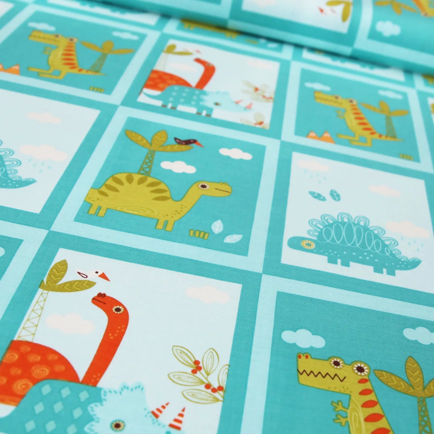Baumwollstoff "Dinosaur Rahmen Qudrate Dinos" von Riley Blake - Patchwork Stoffe Kudellino