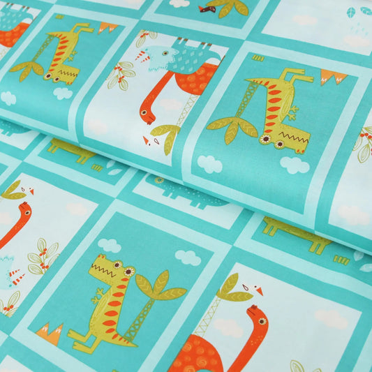 Baumwollstoff "Dinosaur Rahmen Qudrate Dinos" von Riley Blake - Patchwork  Stoffe Kudellino