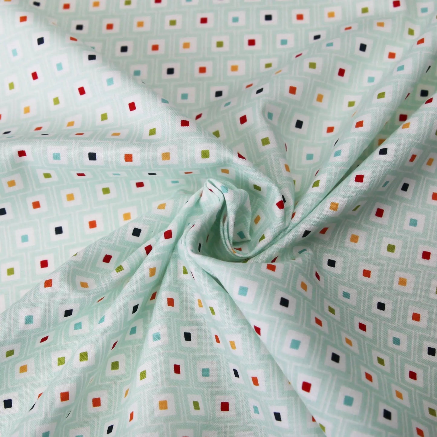 Baumwollstoff "Play Ball bunte Quadrate auf aqua" von Riley Blake - Patchwork Stoffe Kudellino