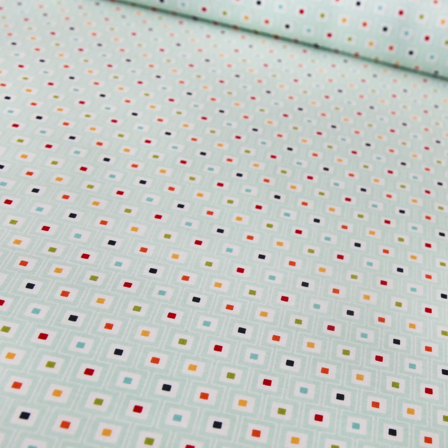 Baumwollstoff "Play Ball bunte Quadrate auf aqua" von Riley Blake - Patchwork Stoffe Kudellino