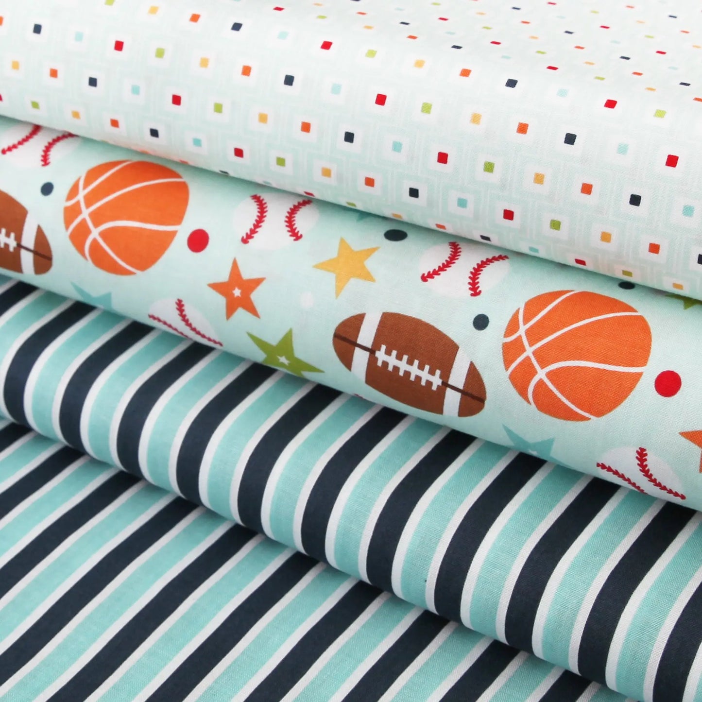 Baumwollstoff "Play Ball bunte Quadrate auf aqua" von Riley Blake - Patchwork Stoffe Kudellino