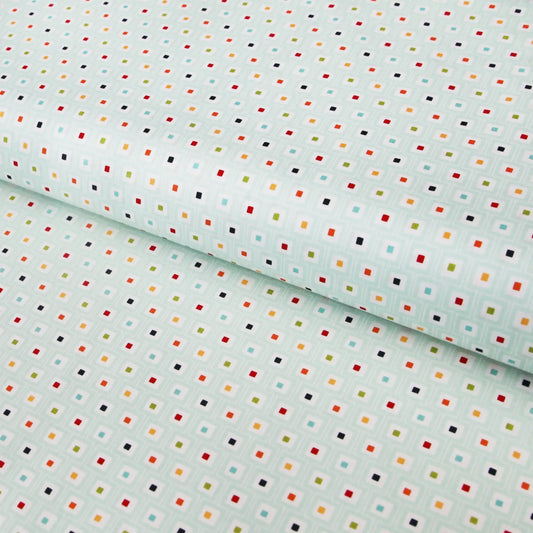Baumwollstoff "Play Ball bunte Quadrate auf aqua" von Riley Blake - Patchwork  Stoffe Kudellino