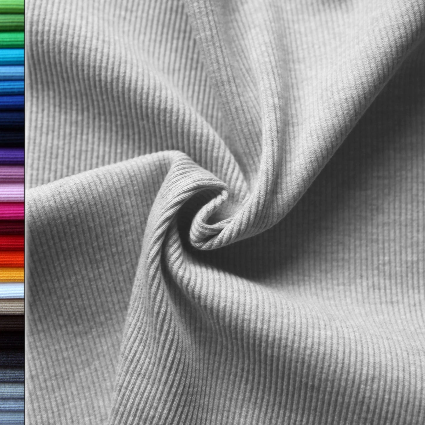 Grau melierter gerippter XXL Bündchenstoff 105-120 cm breit, Stoffe-Kudellino Sale.