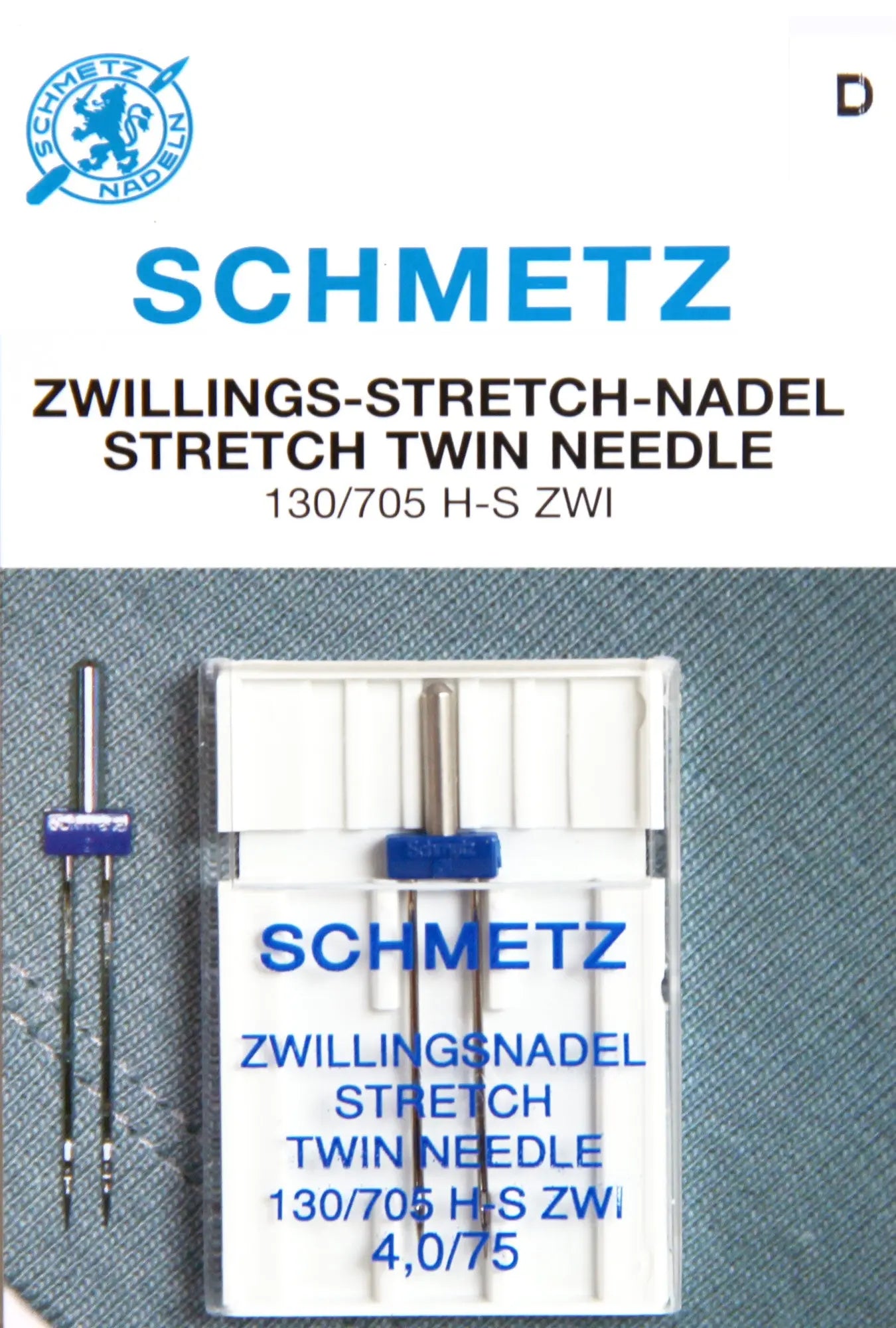 SCHMETZ Nähmaschinennadeln 1 x STRECH TWIN Nadeln, Zwillingsnadel Doppelnadel 4.0 75/11 Stoffe Kudellino