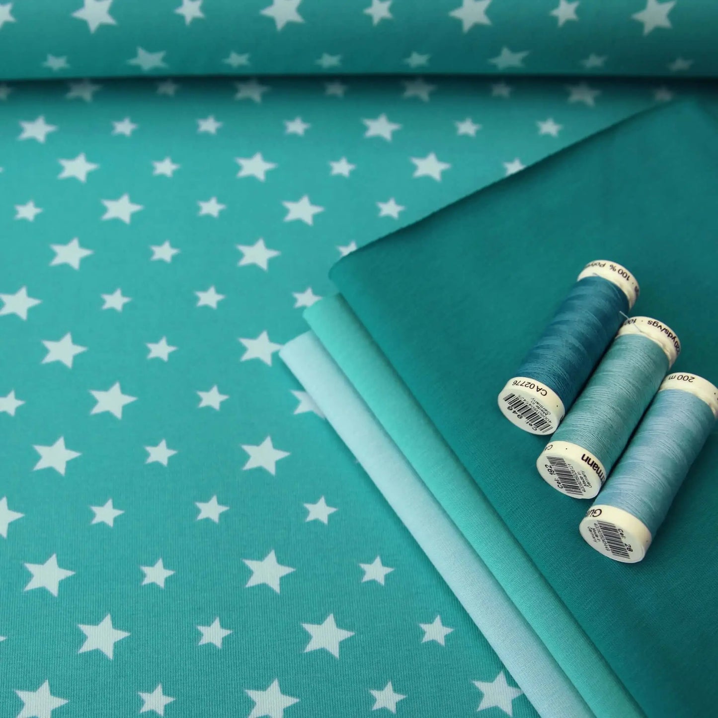 Kombistoff Baumwolljersey "Sterne groß und klein" - Stoff mint aqua petrol