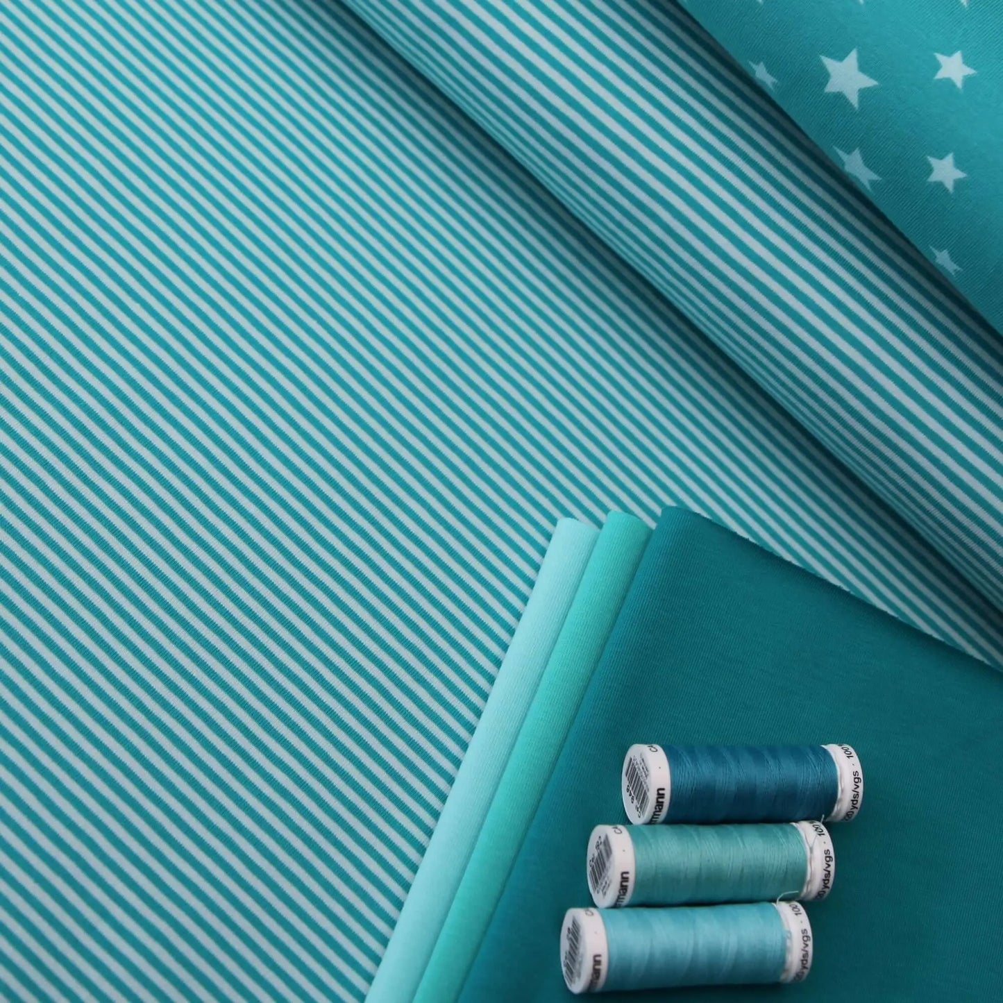 Kombi Produkte Baumwolljersey "Streifen 3mm" - Jersey Stoff mint aqua petrol