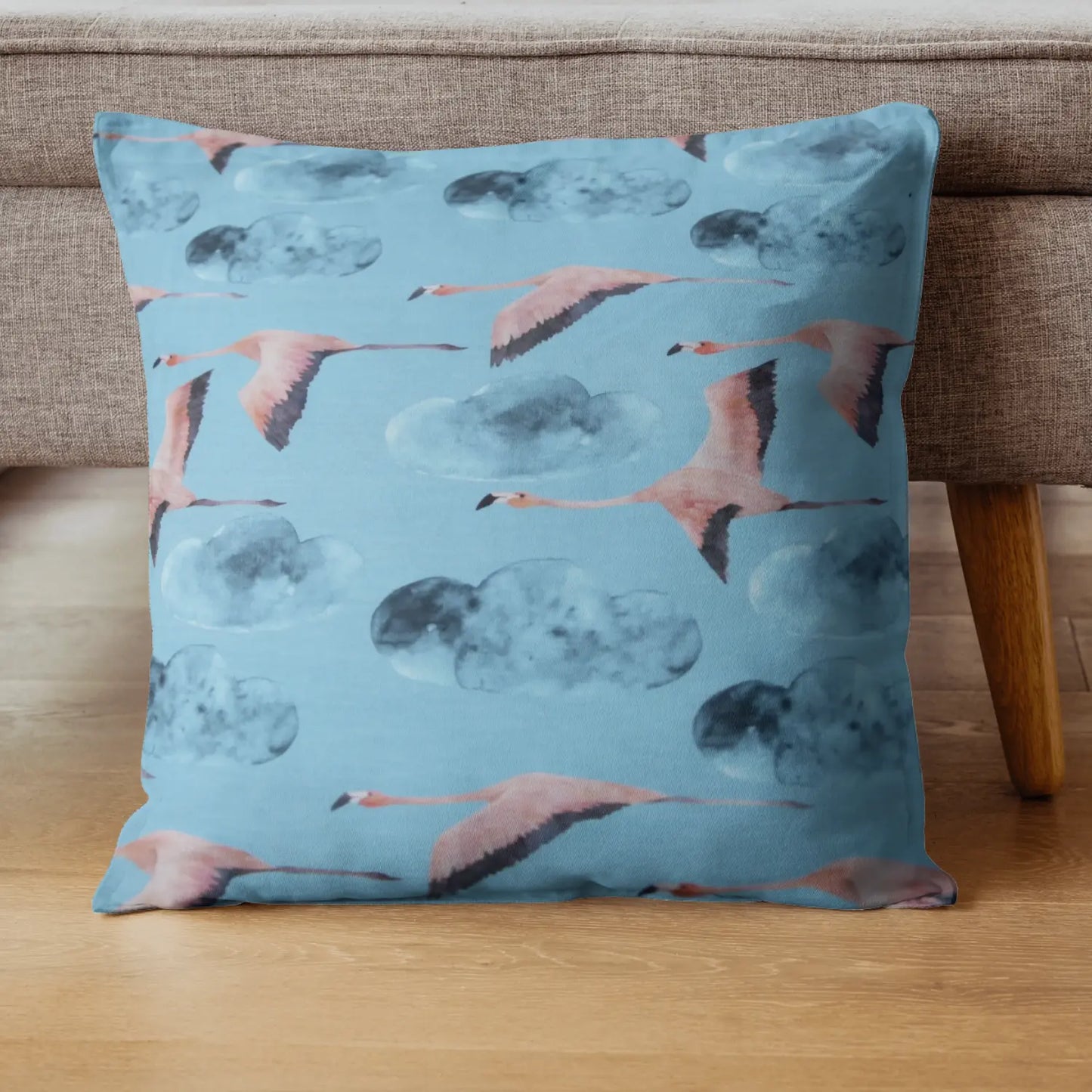 Baumwolljersey "Flamingos im Anflug" - Jersey Stoff blau und rosa