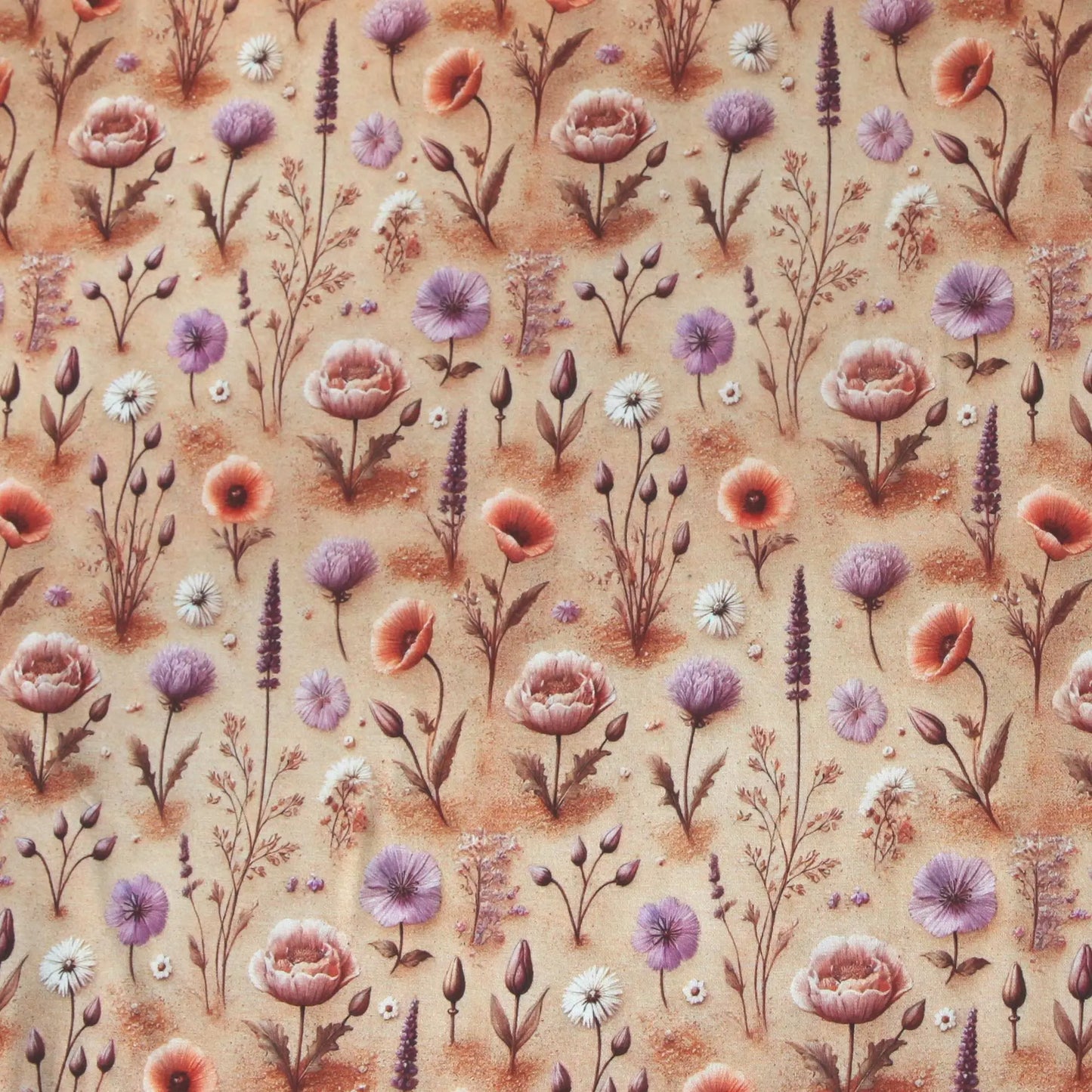 Baumwolljersey "Kräuter Feldblumen" - auf beige Stoffe Kudellino