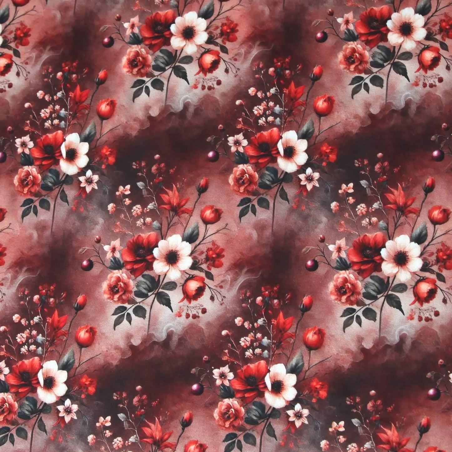 Baumwolljersey "Mystic Flowers" - bordeaux burgunderrot Stoffe Kudellino
