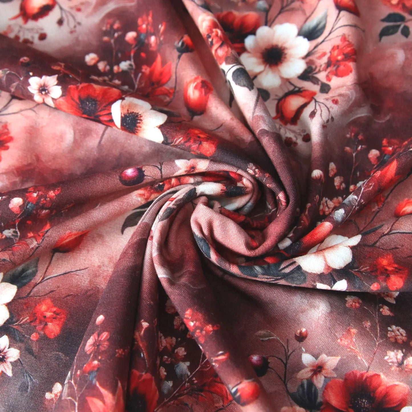 Baumwolljersey "Mystic Flowers" - bordeaux burgunderrot Stoffe Kudellino