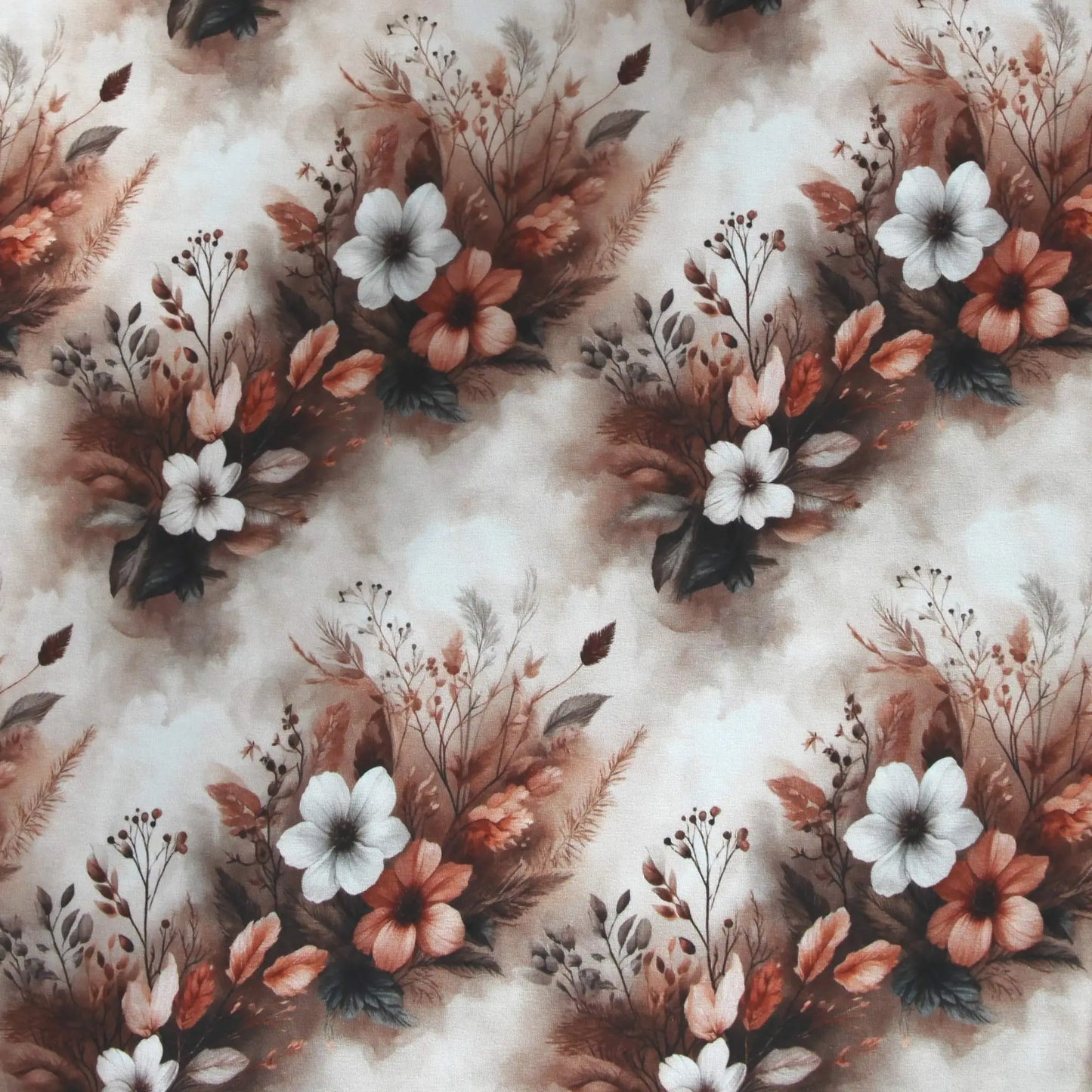 Baumwolljersey "Mystic Flowers" - braun beige rost Stoffe Kudellino