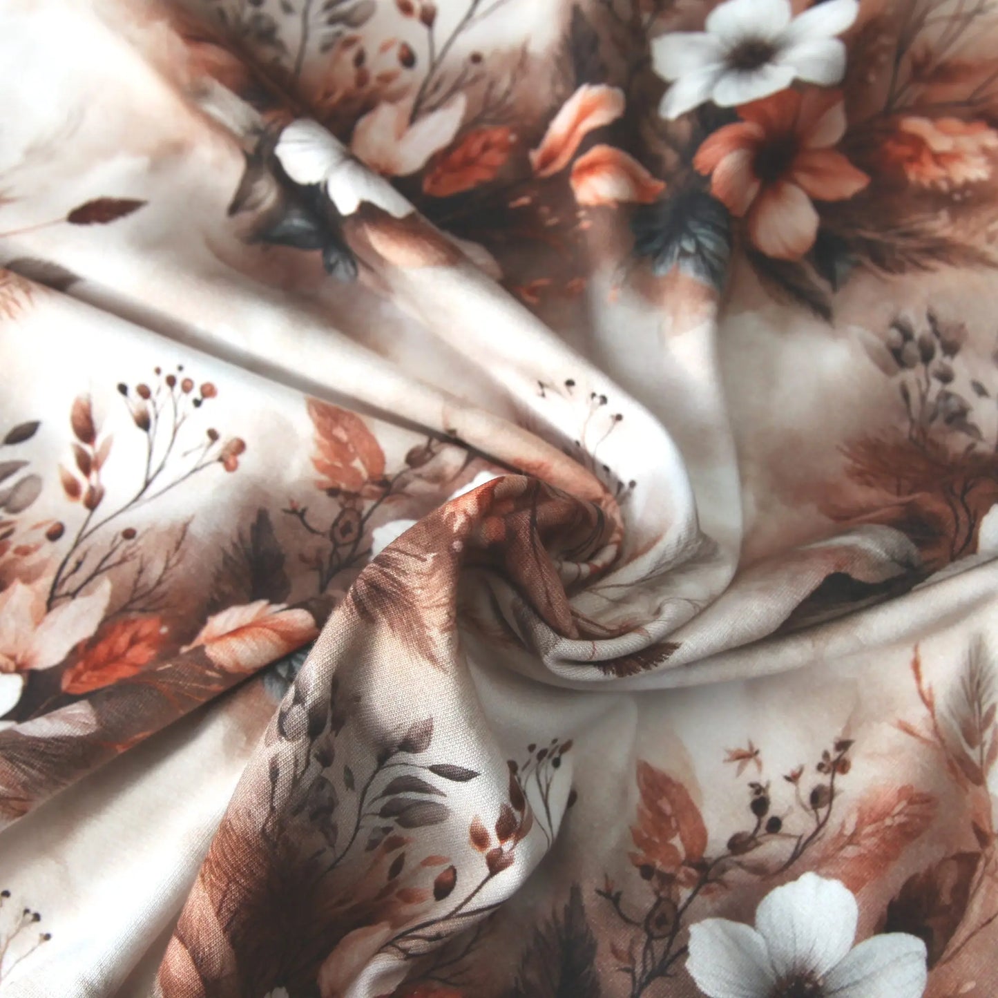Baumwolljersey "Mystic Flowers" - braun beige rost Stoffe Kudellino