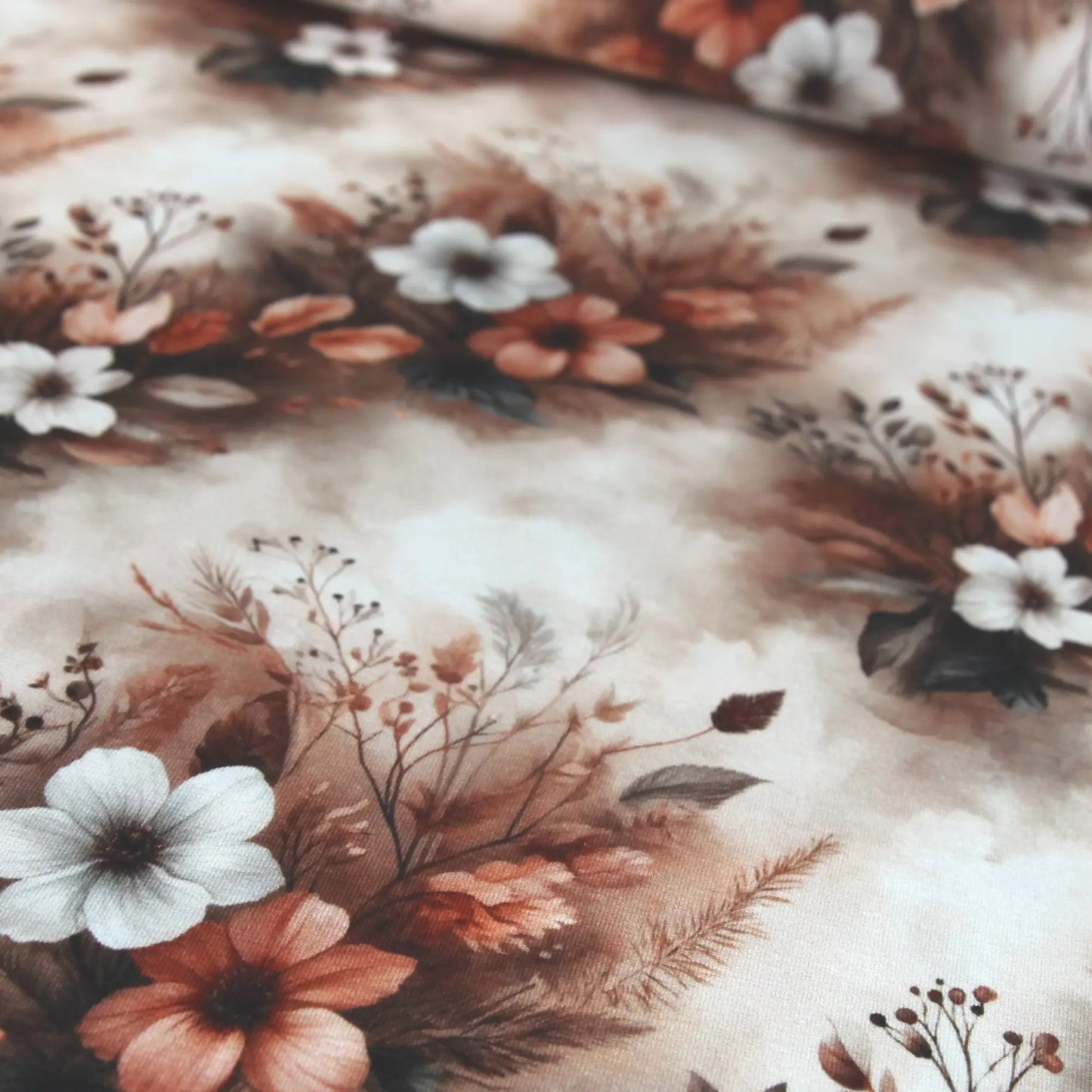 Baumwolljersey "Mystic Flowers" - braun beige rost Stoffe Kudellino