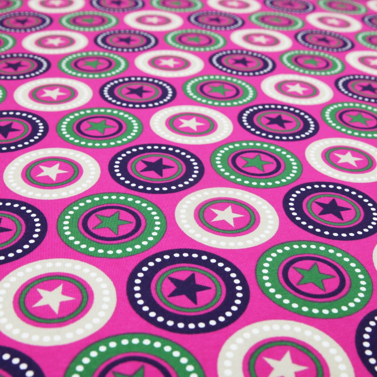 Baumwolljersey "New Star auf fuchsia" von Swafing - Jersey Stoff mit Sternen - Stoffe Kudellino - Bündchenstoffe, Jersey Stoffe und mehr...