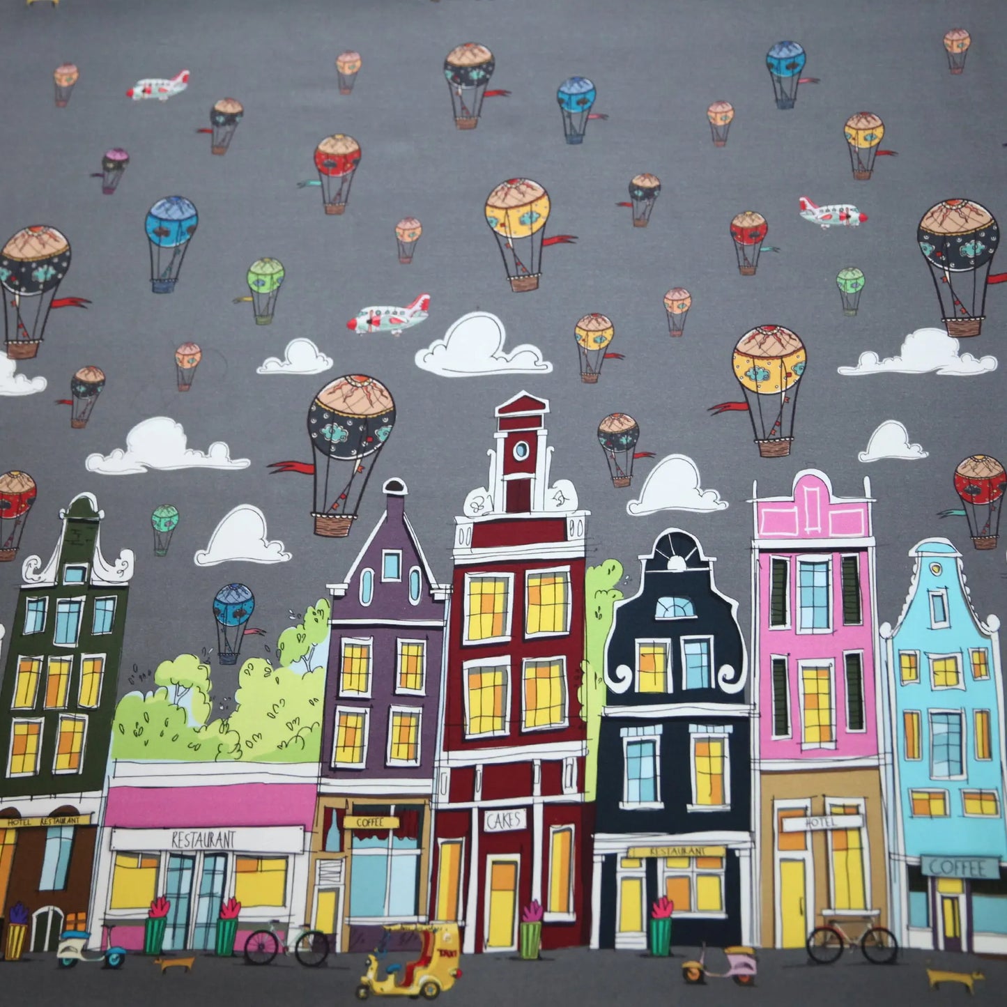 Baumwolljersey "PANEL Bunte WELT auf grau" 64x150cm Jerseystoff Stoffe Kudellino