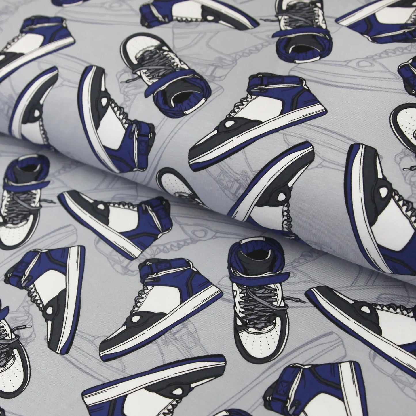 Baumwolljersey "Sneaker grau-blau" Stoffe Kudellino