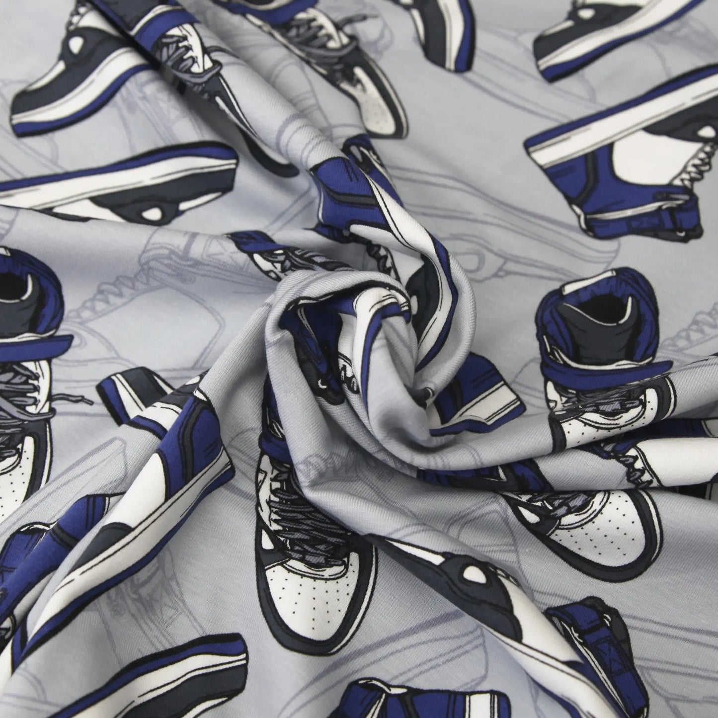 Baumwolljersey "Sneaker grau-blau" Stoffe Kudellino