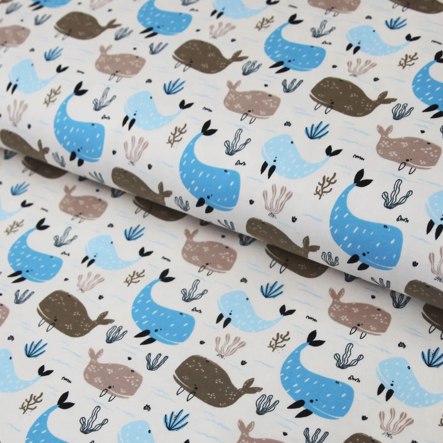 Baumwolljersey "Wale in blau auf beige" Kinderstoff Stoffe Kudellino