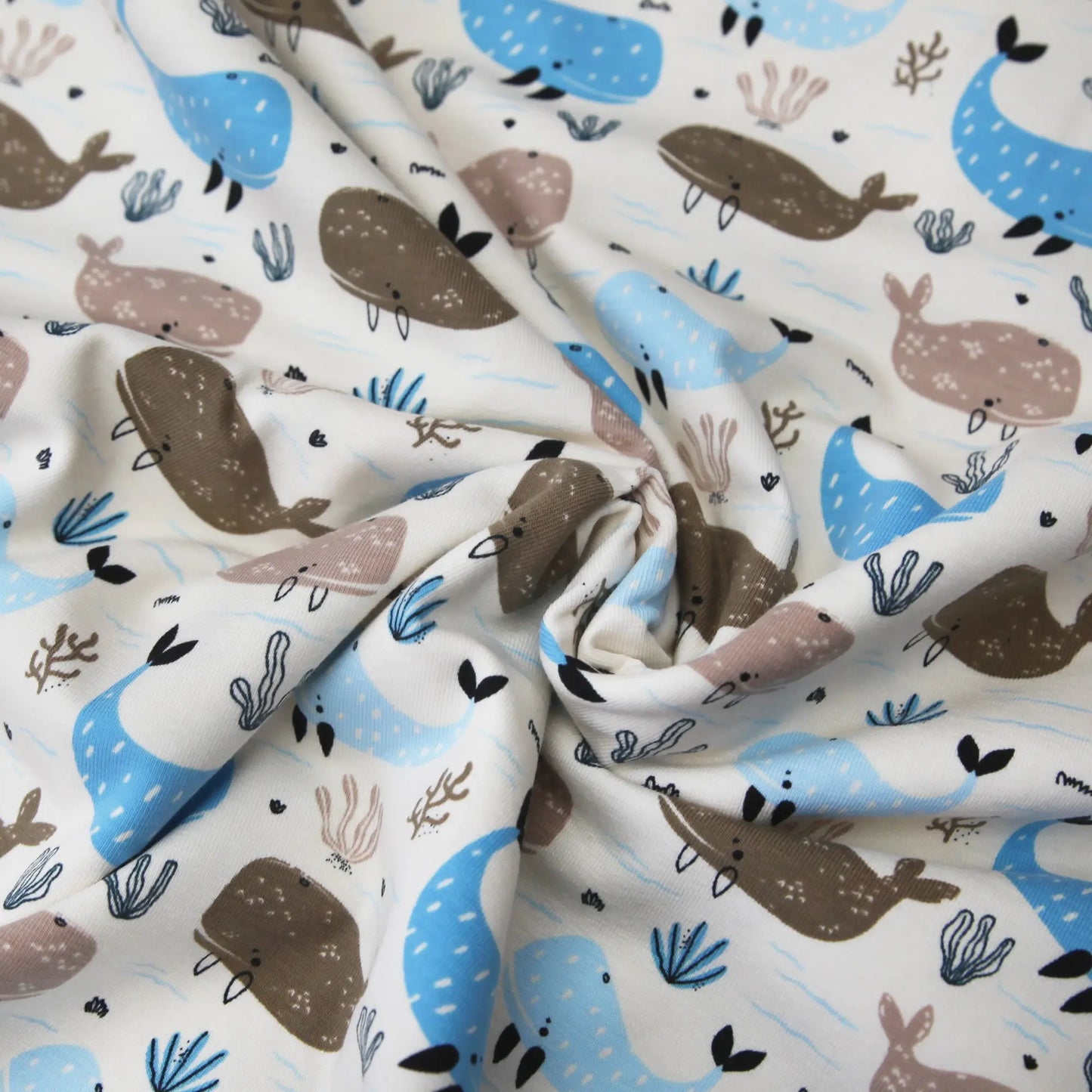 Baumwolljersey "Wale in blau auf beige" Kinderstoff Stoffe Kudellino