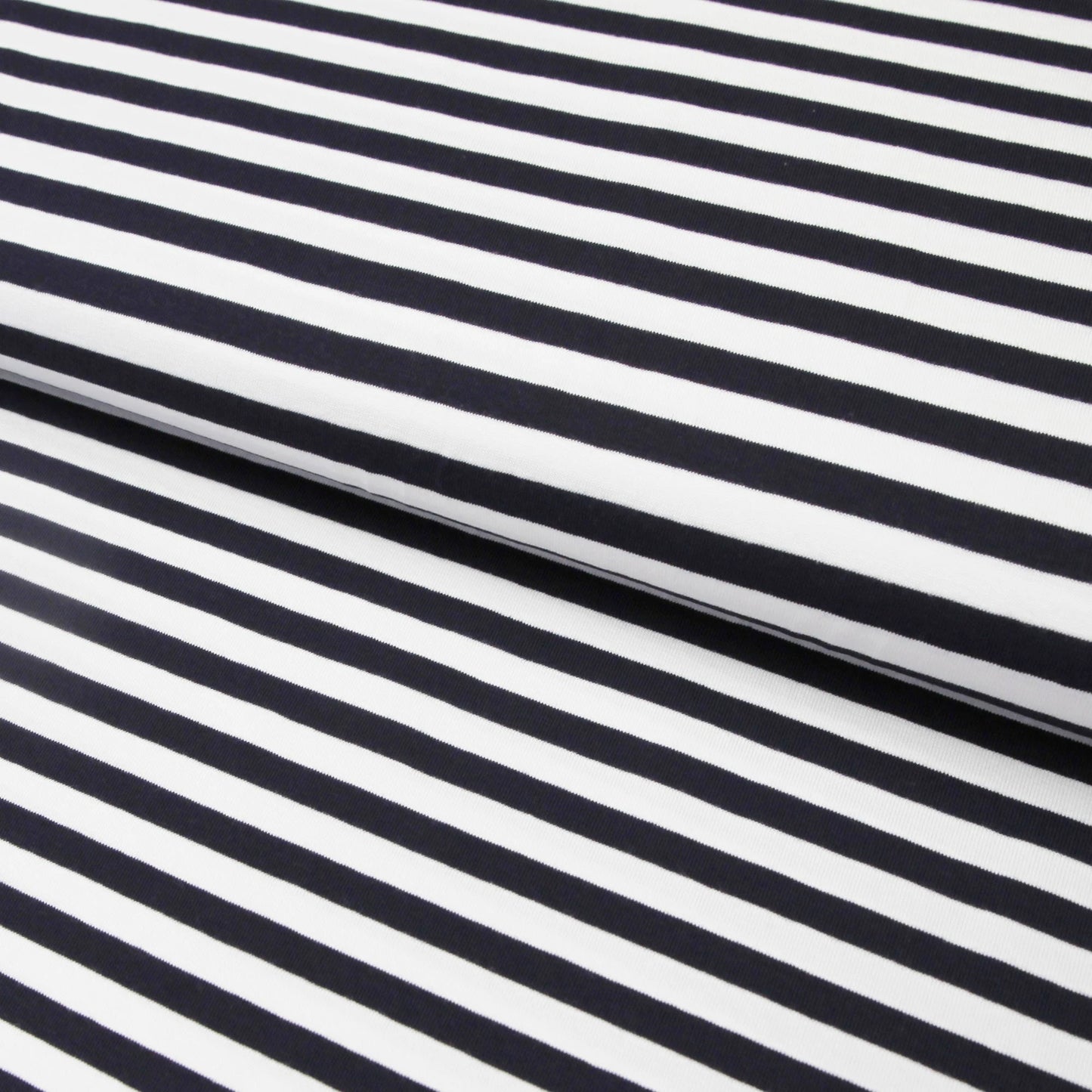 Baumwolljersey "gestreift marine weiß 1cm" - Jersey Stoff Streifen - Stoffe Kudellino - Bündchenstoffe, Jersey Stoffe und mehr...