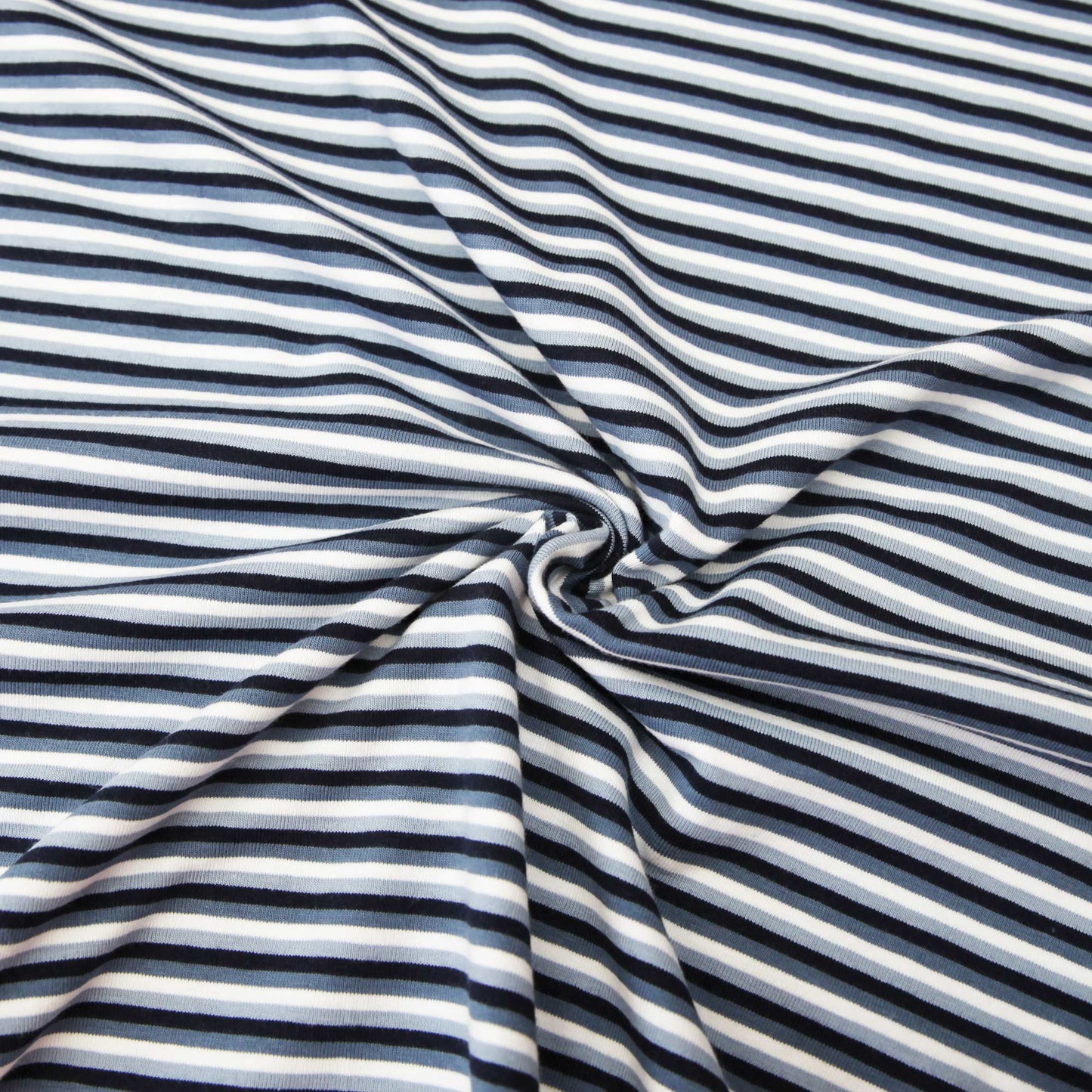 Baumwolljersey "marine rauchblau weiß-jeans 3mm" - Jersey Stoff Streifen - Stoffe Kudellino - Bündchenstoffe, Jersey Stoffe und mehr...