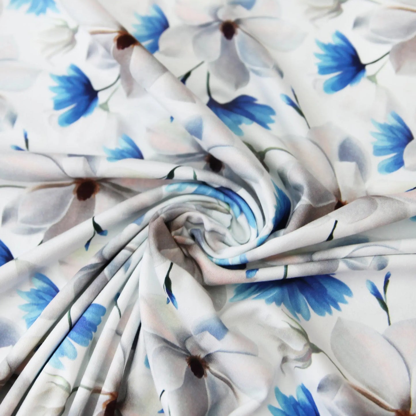 Baumwolljersey "weiße Blüte mit Kornblumen" - Modestoff - Jersey Stoff Stoffe Kudellino
