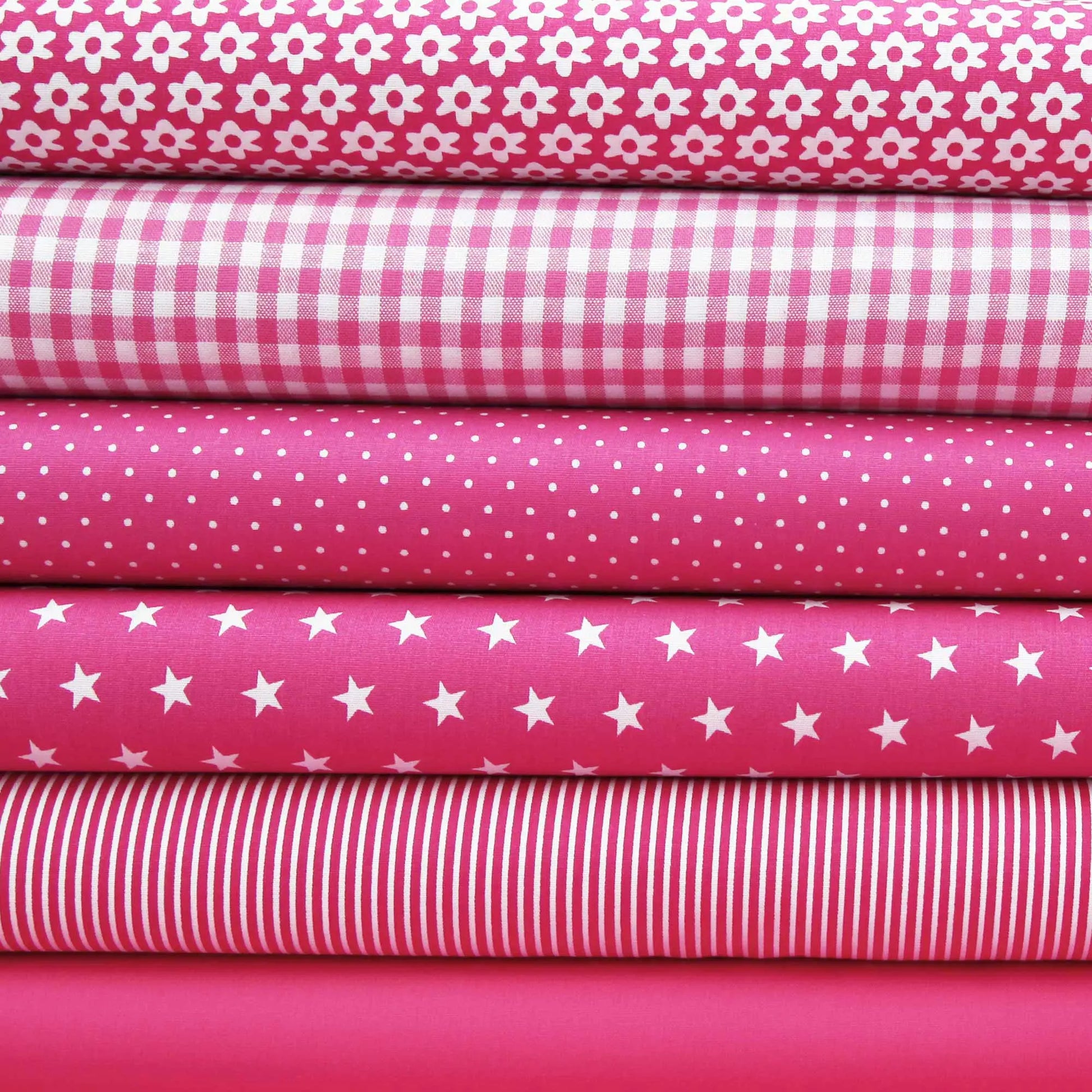 Baumwollstoff mit Linien / Popeline " 0,2 cm schmale weiße Streifen auf fuchsia magenta  Stoffe Kudellino