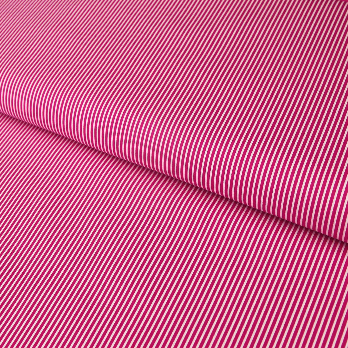 Baumwollstoff mit Linien / Popeline " 0,2 cm schmale weiße Streifen auf fuchsia magenta  Stoffe Kudellino
