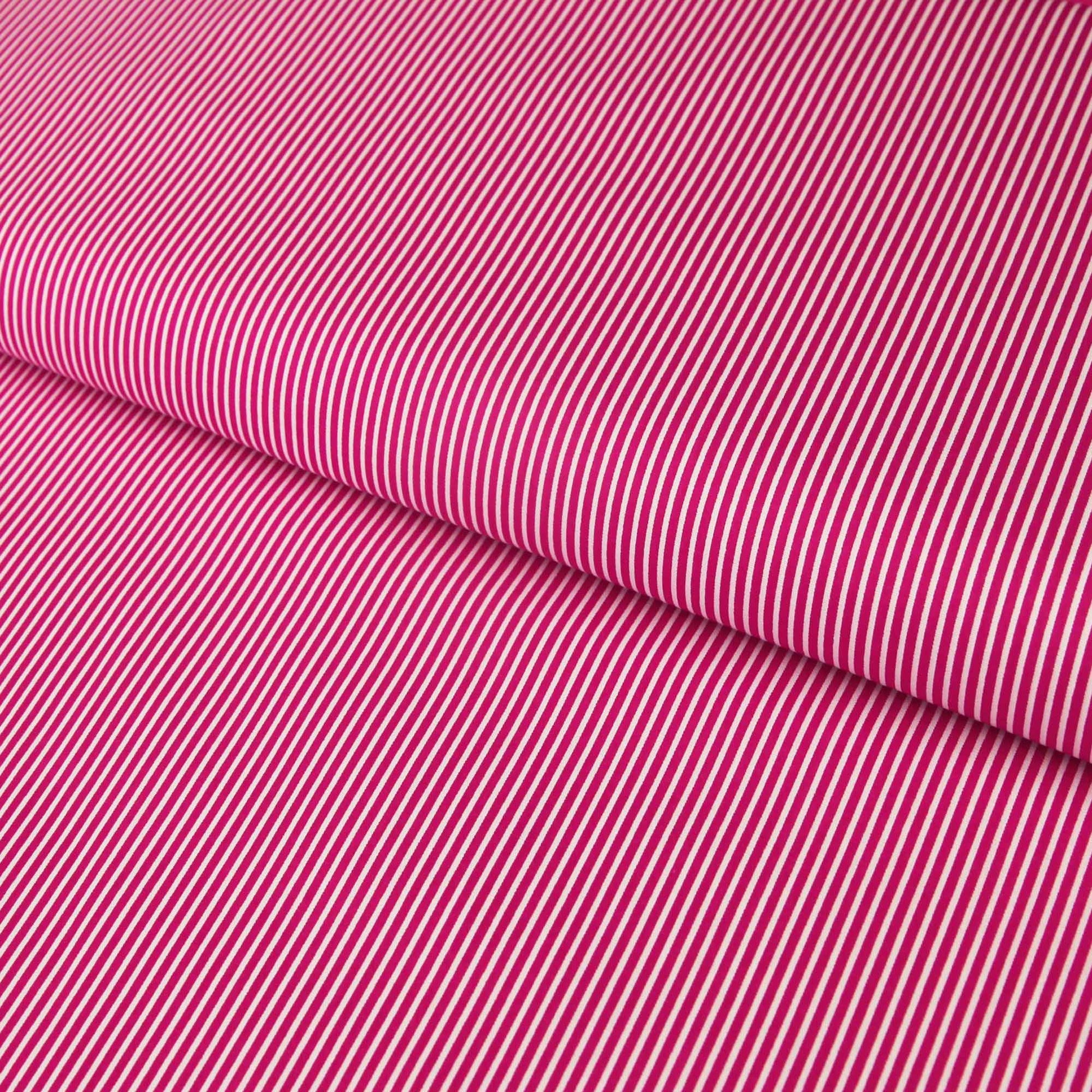 Baumwollstoff mit Linien / Popeline " 0,2 cm schmale weiße Streifen auf fuchsia magenta  Stoffe Kudellino