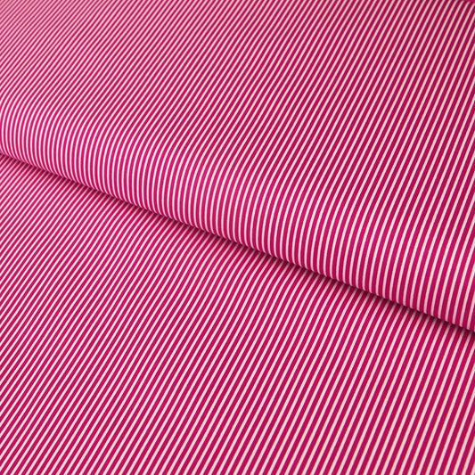 Baumwollstoff mit Linien / Popeline " 0,2 cm schmale weiße Streifen auf fuchsia magenta  Stoffe Kudellino
