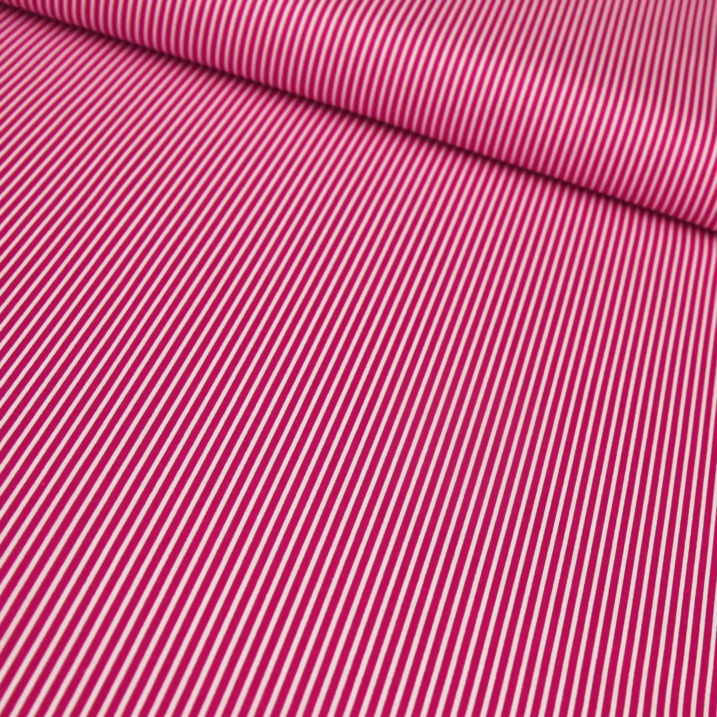 Baumwollstoff mit Linien / Popeline " 0,2 cm schmale weiße Streifen auf fuchsia magenta  Stoffe Kudellino
