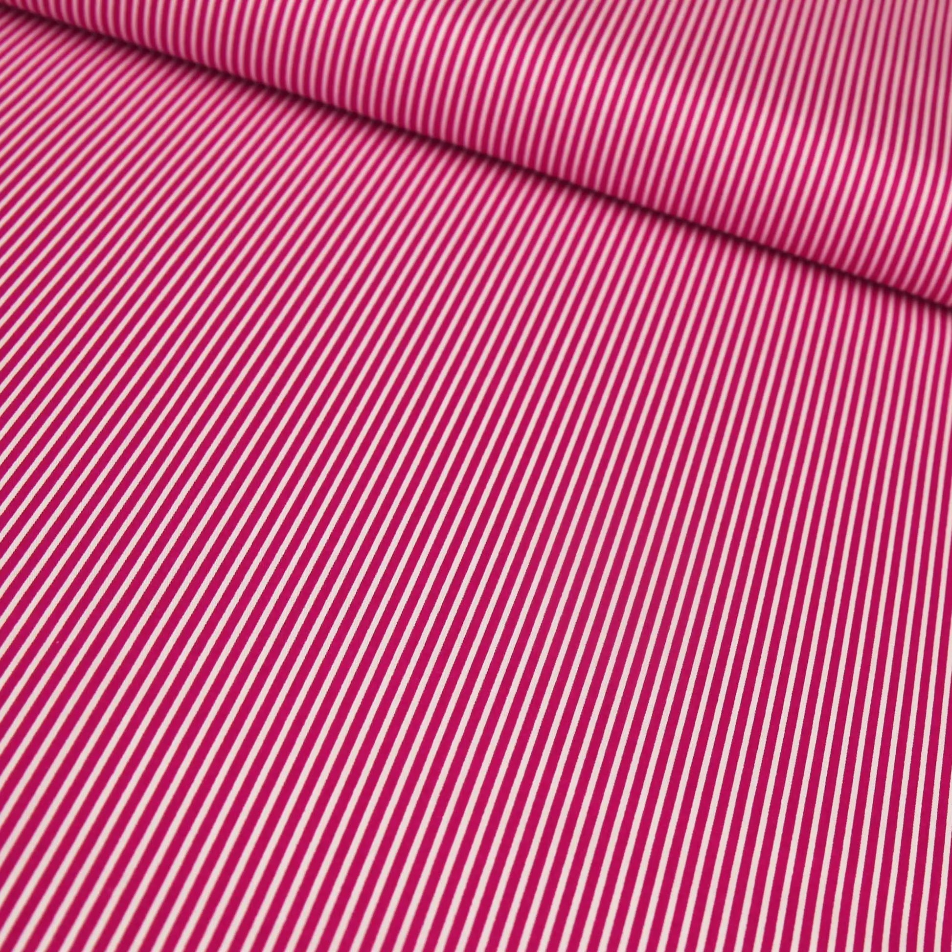 Baumwollstoff mit Linien / Popeline " 0,2 cm schmale weiße Streifen auf fuchsia magenta  Stoffe Kudellino