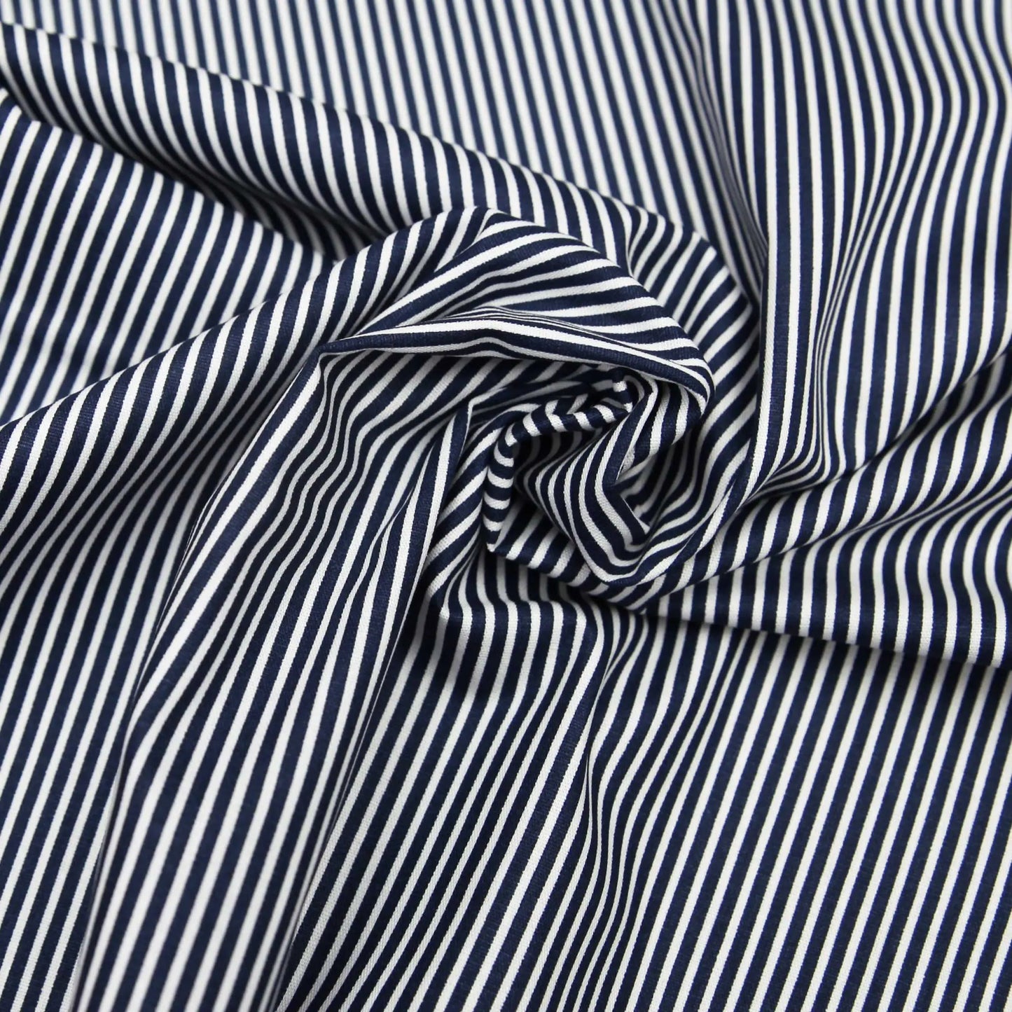 Baumwollstoff mit Linien / Popeline " 0,2 cm schmale weiße Streifen auf navy marineblau Stoffe Kudellino