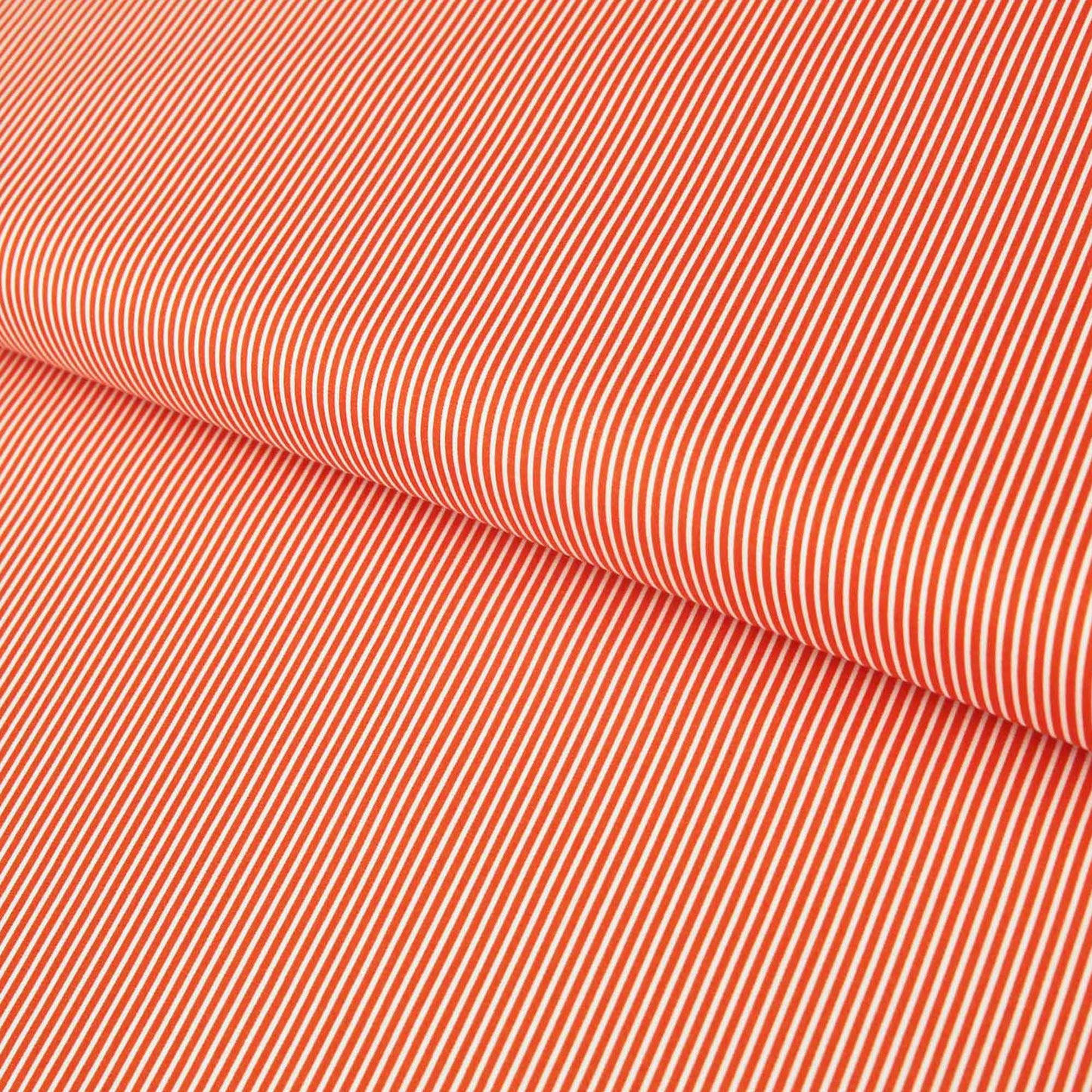 Baumwollstoff mit Linien / Popeline " 0,2 cm schmale weiße Streifen auf orange Stoffe Kudellino