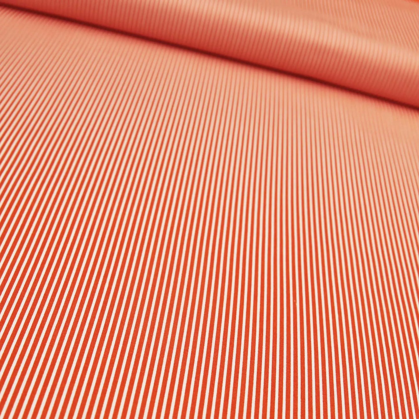 Baumwollstoff mit Linien / Popeline " 0,2 cm schmale weiße Streifen auf orange Stoffe Kudellino
