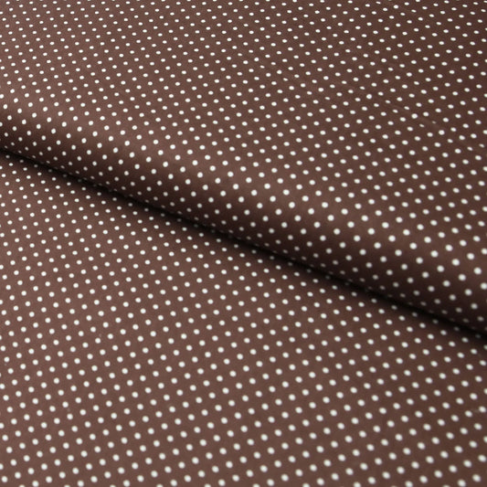 Baumwollstoff mit Tupfen / Popeline " 0,2 cm weiße Tupfen auf braun  Stoffe Kudellino