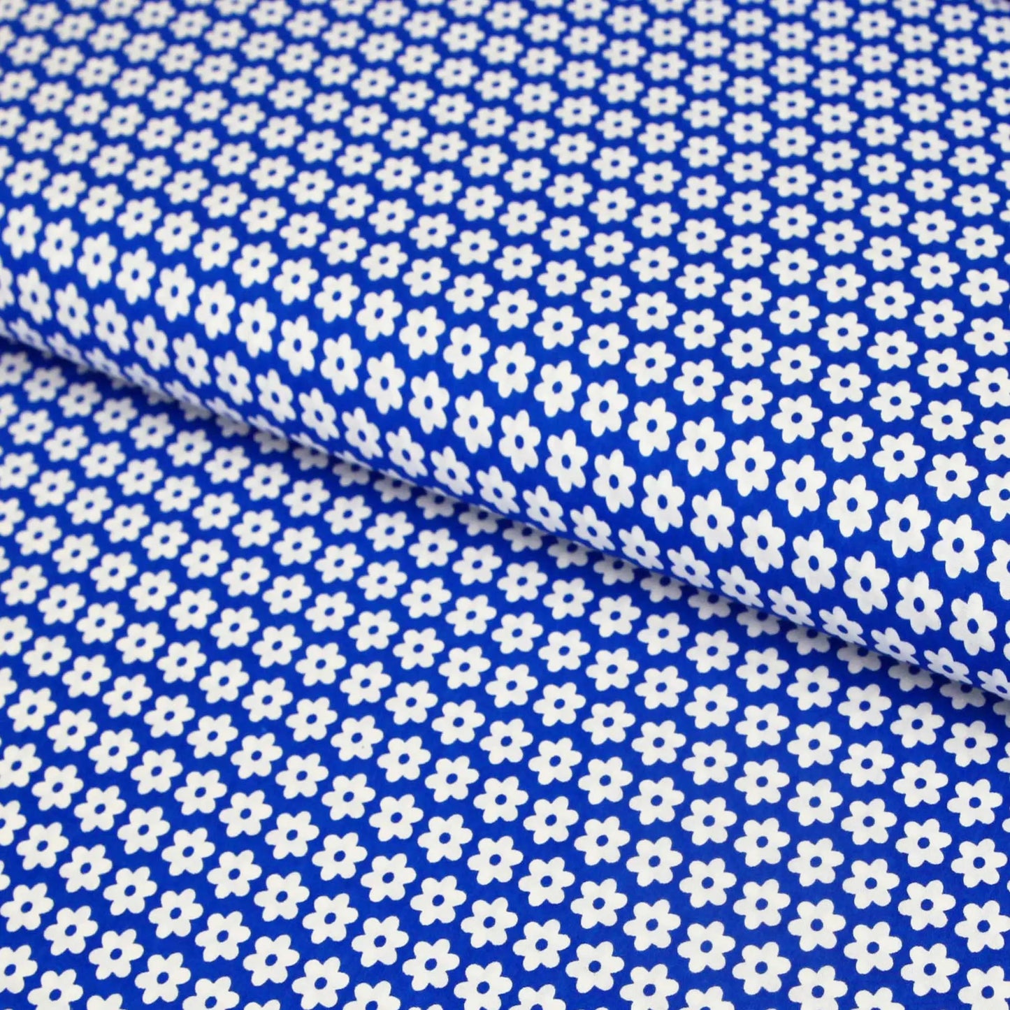 Baumwollstoff mit Blumen / Popeline " 1 cm weiße Blumen auf blau royalblau Stoffe Kudellino