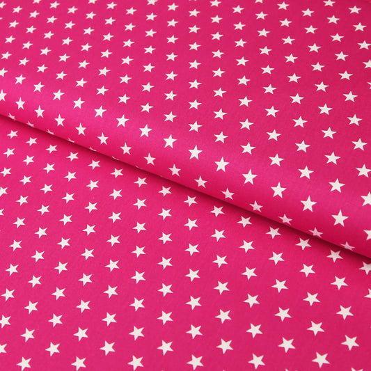 Baumwollstoff mit Sternen / Popeline " 1 cm weiße Sterne auf fuchsia magenta  Stoffe Kudellino