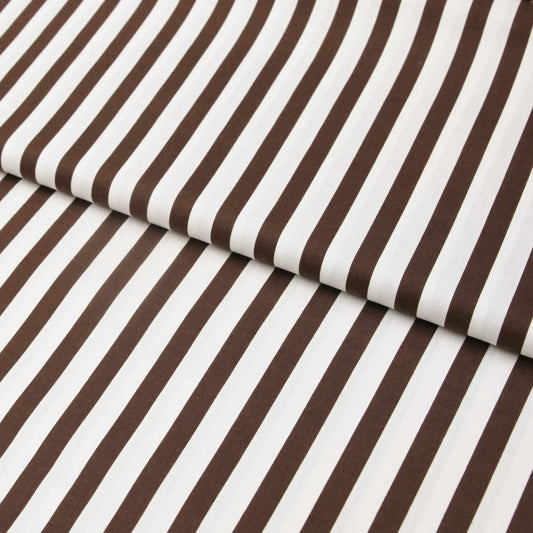 Baumwollstoff mit breiten Linien / Popeline " 1,0 cm breite Streifen in braun weiß - Stoffe Kudellino - Bündchenstoffe und mehr...