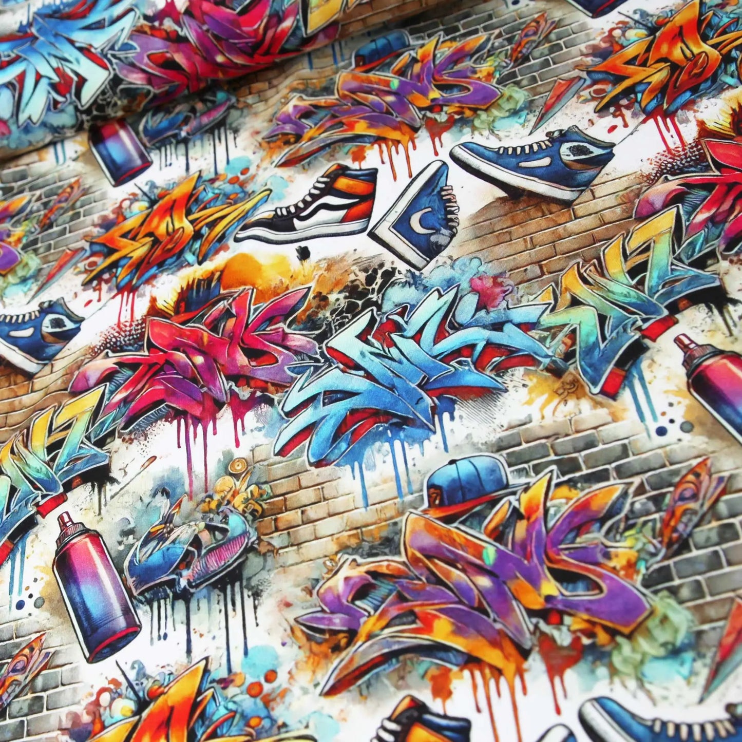 French Terry Graffiti Hip Hop leuchtende Farben Stoffe Kudellino