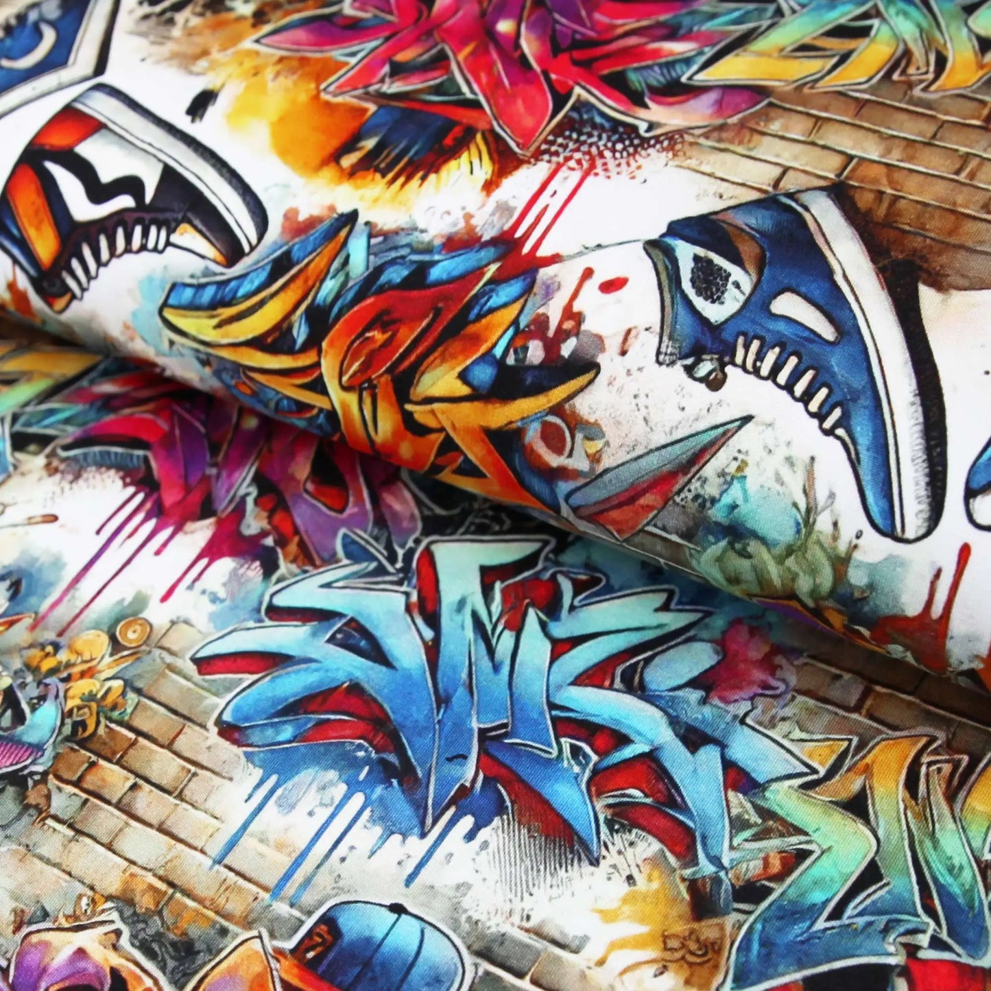 French Terry Graffiti Hip Hop leuchtende Farben Stoffe Kudellino