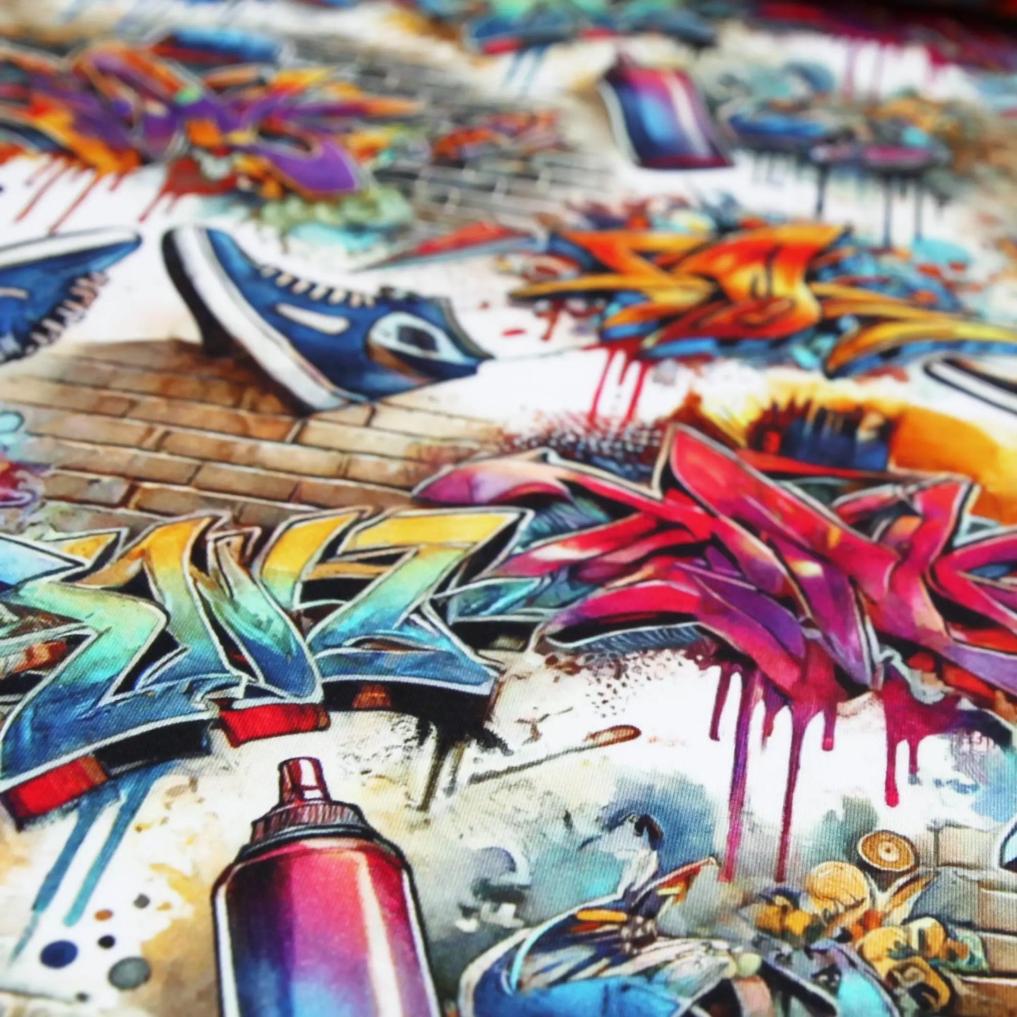 French Terry Graffiti Hip Hop leuchtende Farben Stoffe Kudellino