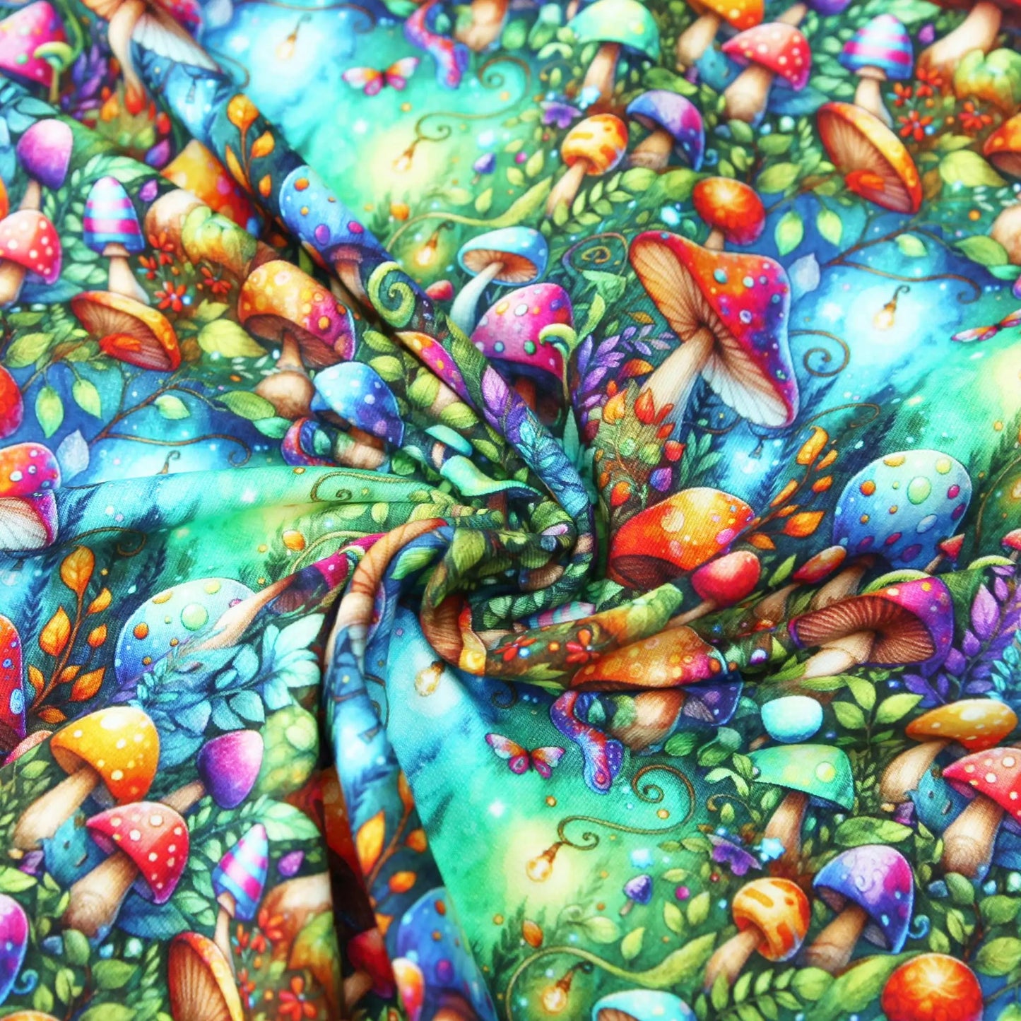 French Terry Leuchtende Pilze Fantasy Stoffe Kudellino