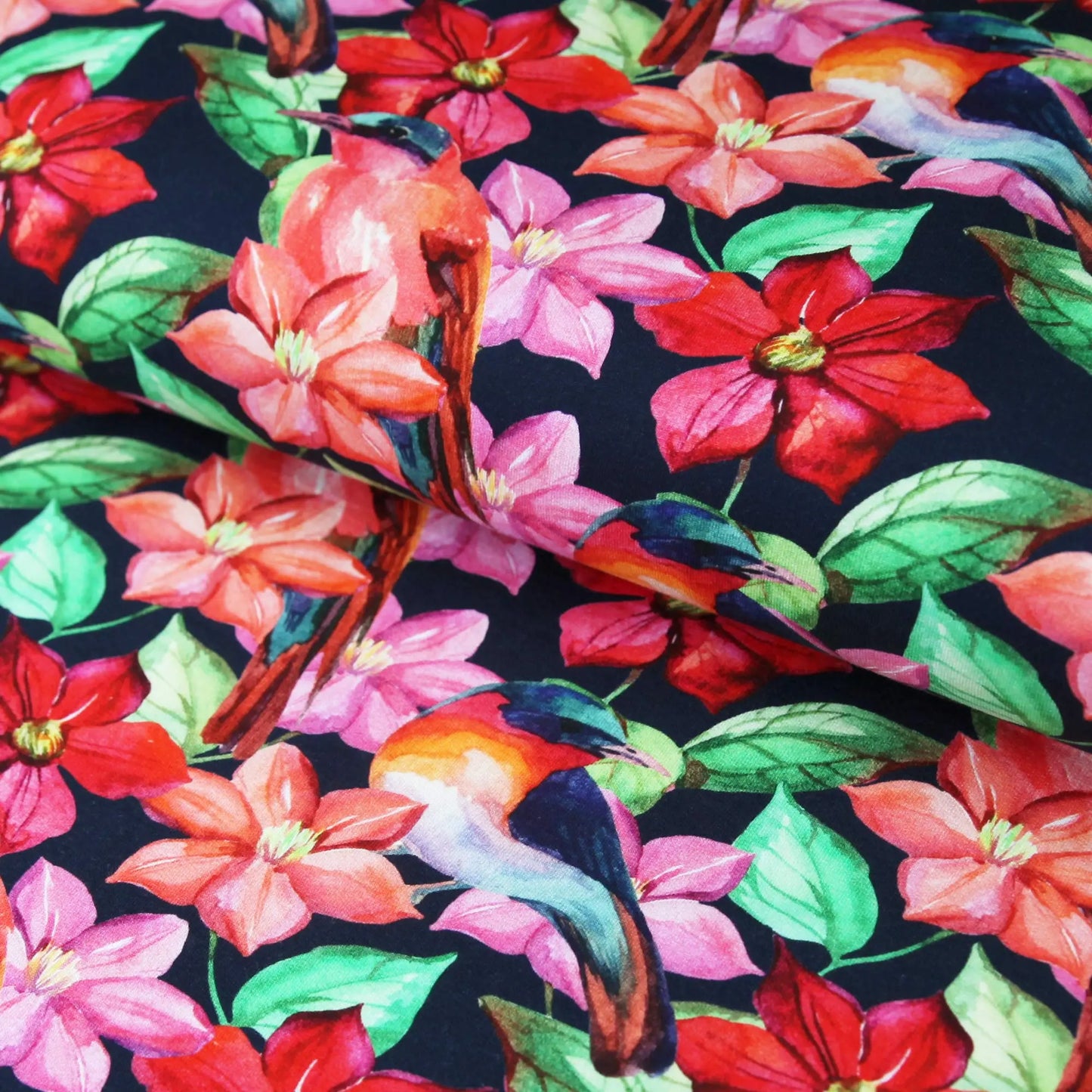 French Terry bunter Blumenmeer auf marineblau navy Stoffe Kudellino