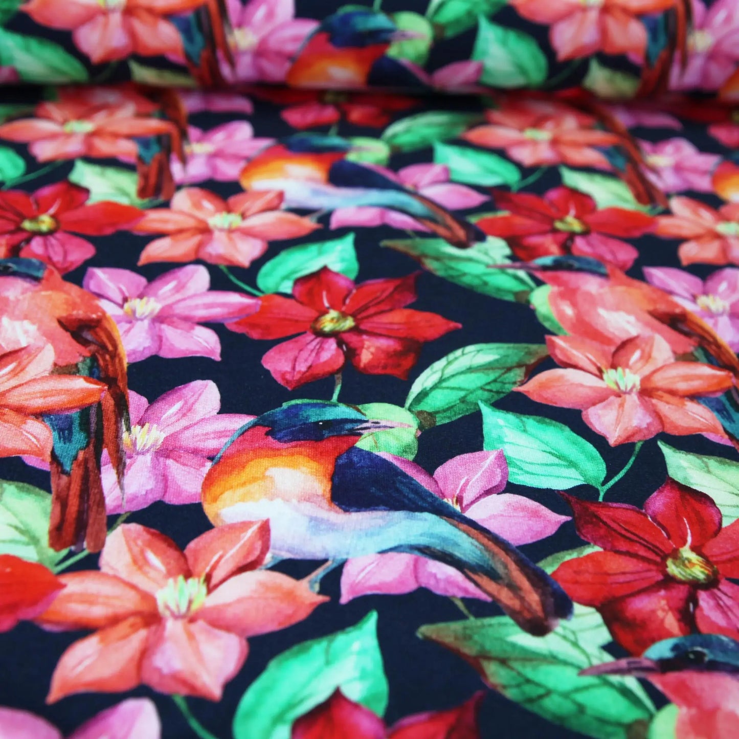 French Terry bunter Blumenmeer auf marineblau navy Stoffe Kudellino