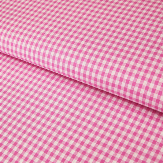 Baumwollstoff kariert / Popeline "0,5 cm weiß/rosa pink  Stoffe Kudellino
