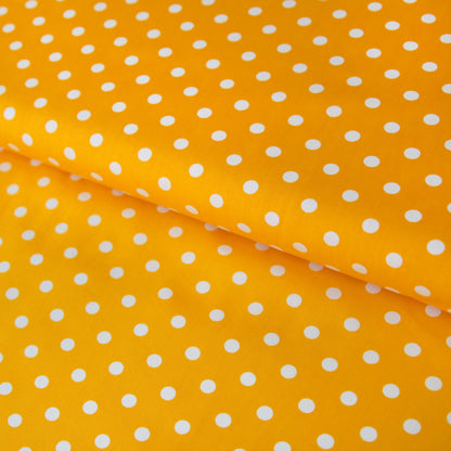 Baumwollstoff mit Punkten / Popeline " 1 cm weiße Dots auf gelb" - Patchwork 100% Baumwolle dottergelb - Stoffe Kudellino