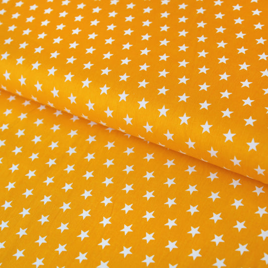 Baumwollstoff mit Sternen / Popeline " 1 cm weiße Sterne auf gelb" - Patchwork 100% Baumwolle dottergelb - Stoffe Kudellino