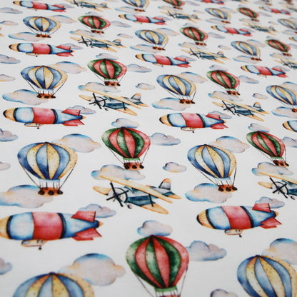 Baumwolljersey "Heißluftballon Zeppelin Doppeldecker auf weiß" -  Jersey Stoff - Stoffe Kudellino